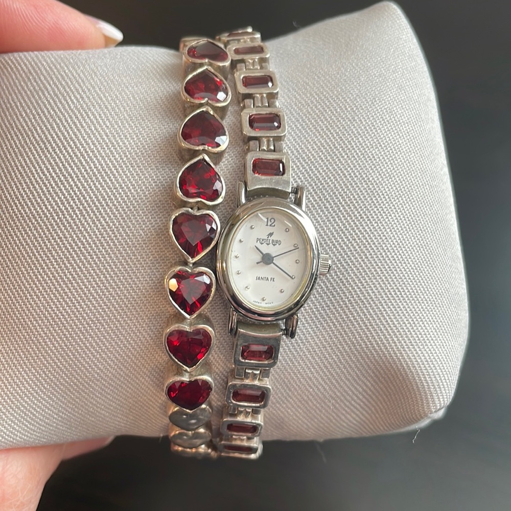 Sundance Catalog Garnet & sterling silver jewelry- watch & bracelet